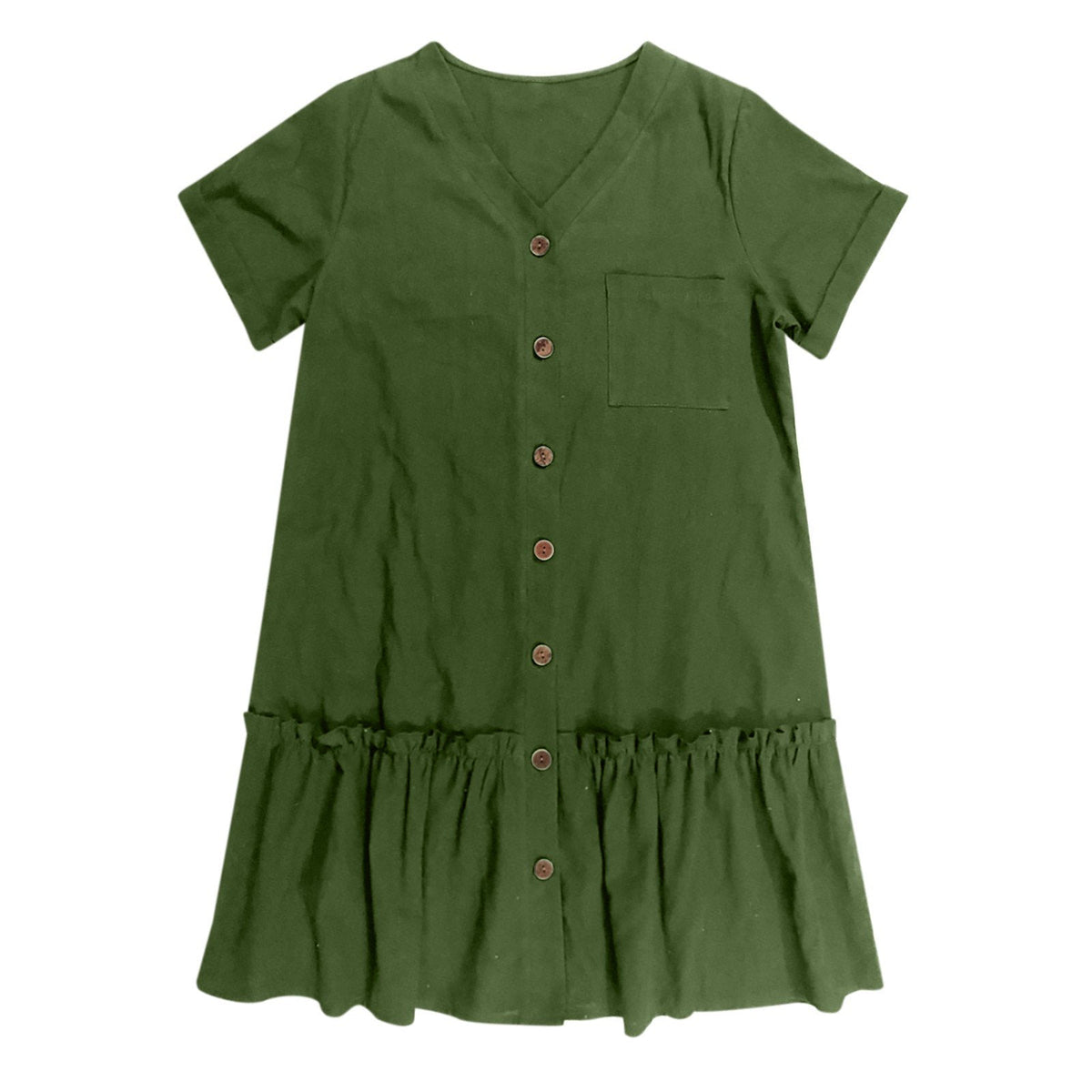 Vestido corto mujer algodón lino con botones y volante verano