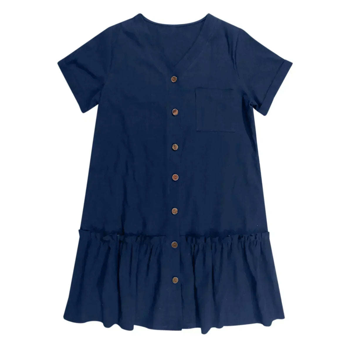 Vestido corto mujer algodón lino con botones y volante verano