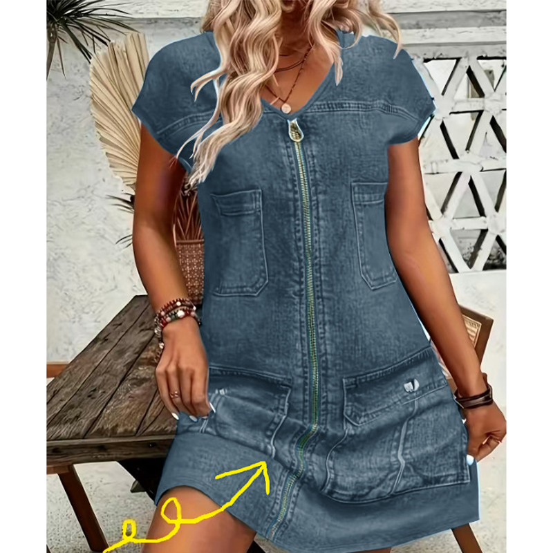 Vestido mujer efecto denim con cremallera y bolsillos casual
