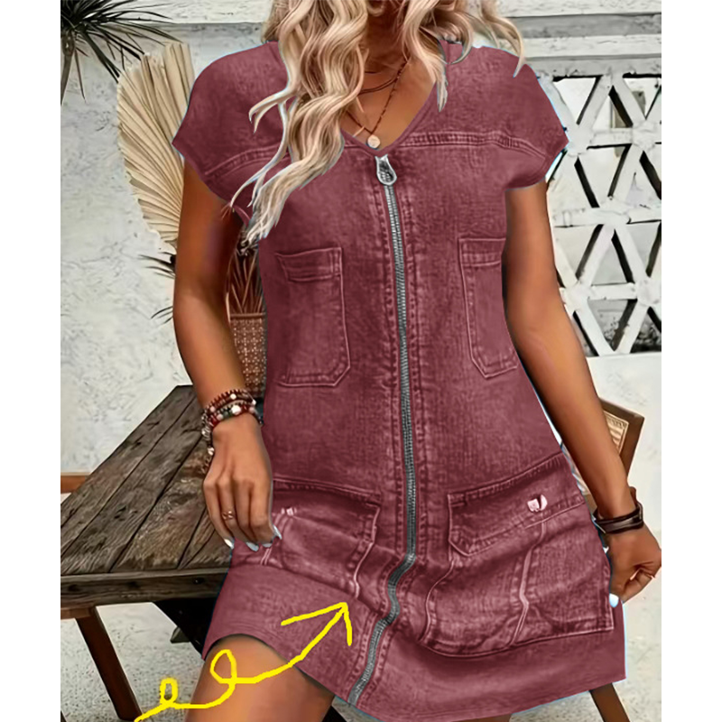 Vestido mujer efecto denim con cremallera y bolsillos casual