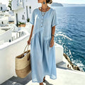 Vestido maxi mujer con botones efecto algodón-lino