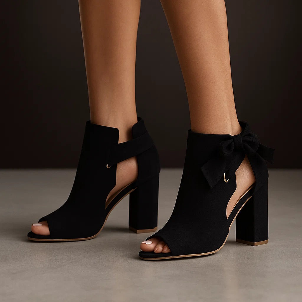 Sandalias mujer de tacón cuadrado con lazo elegante y punta abierta