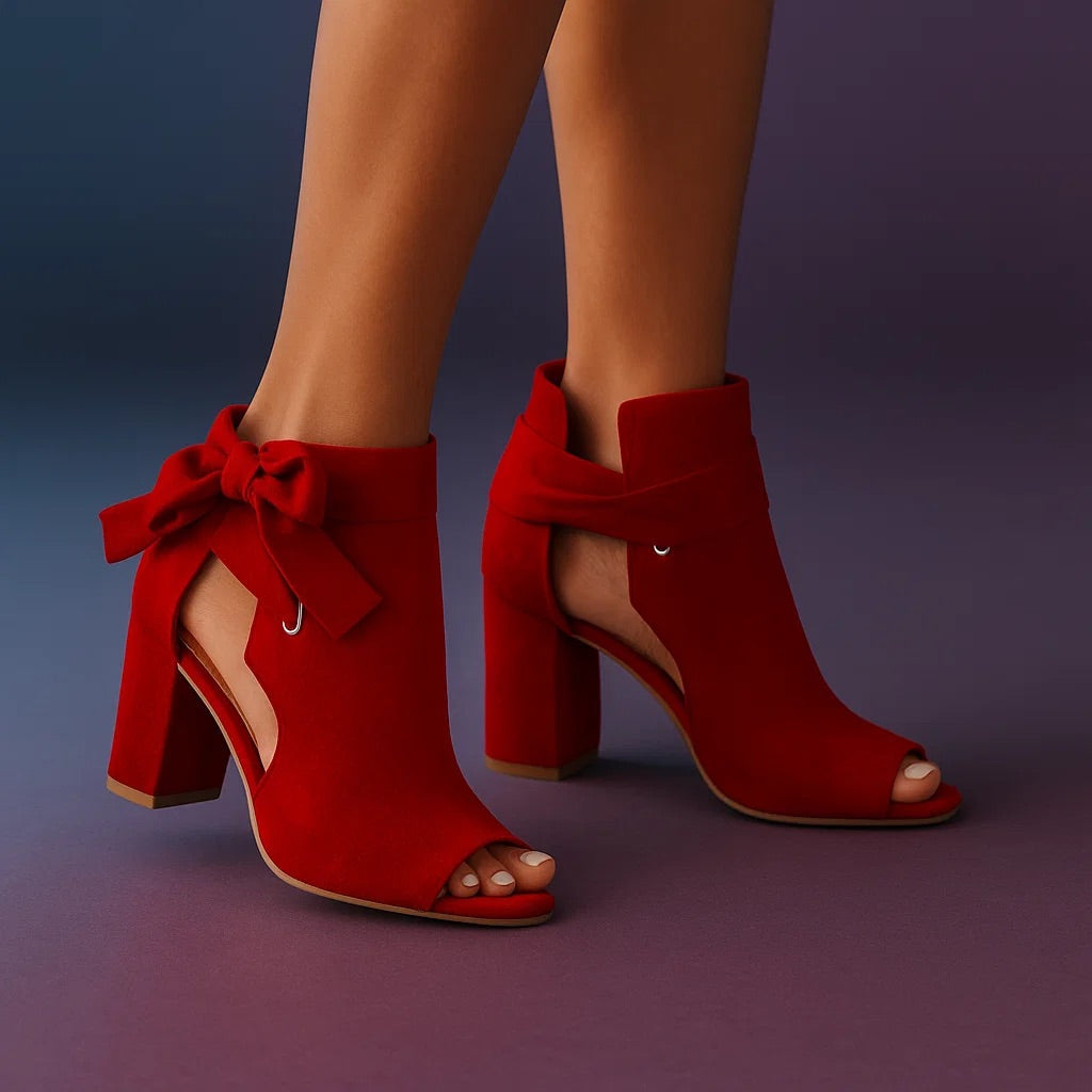 Sandalias mujer de tacón cuadrado con lazo elegante y punta abierta