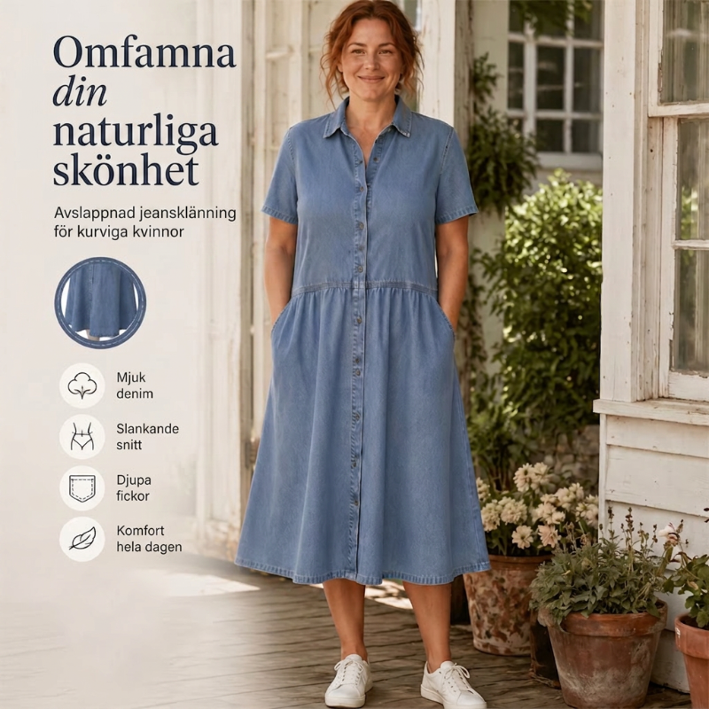 Vestido camisero algodón poliéster efecto denim casual diario