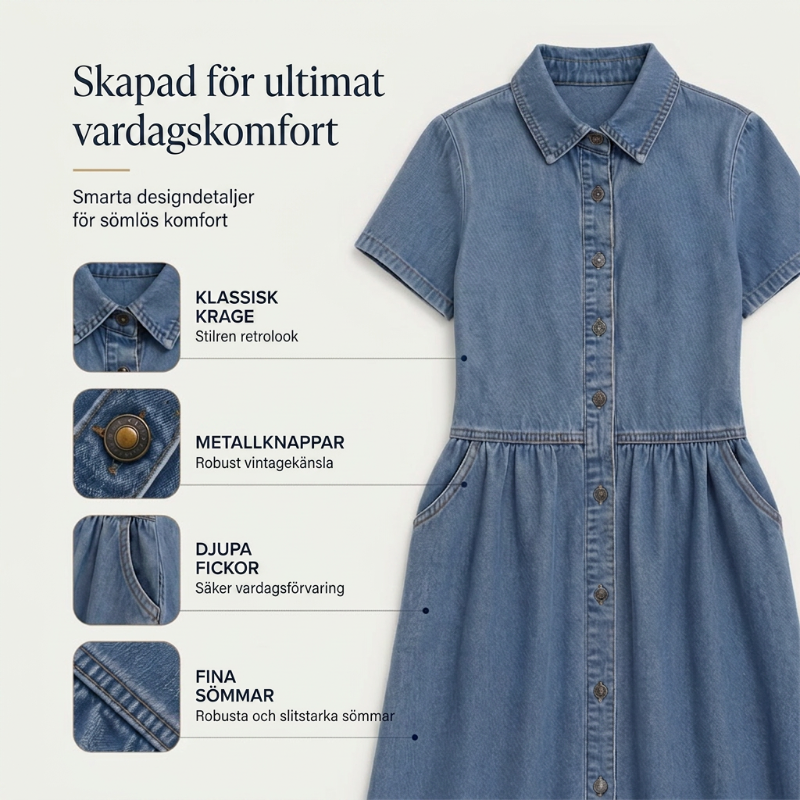 Vestido camisero algodón poliéster efecto denim casual diario