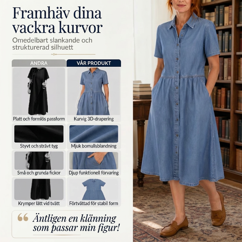 Vestido camisero algodón poliéster efecto denim casual diario