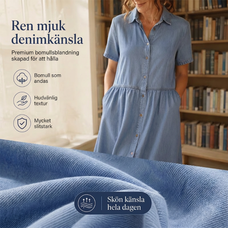 Vestido camisero algodón poliéster efecto denim casual diario