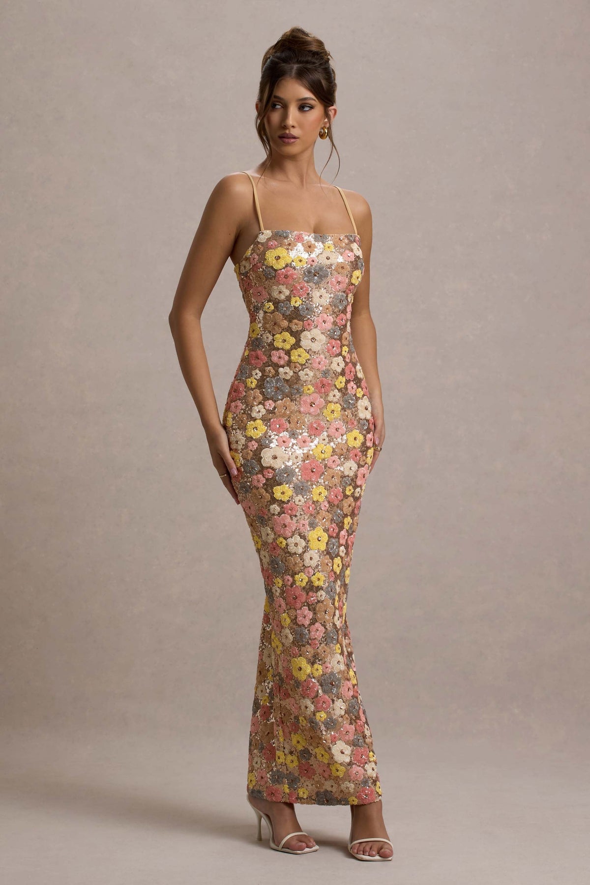 Vestido largo mujer con estampado floral y tirantes finos