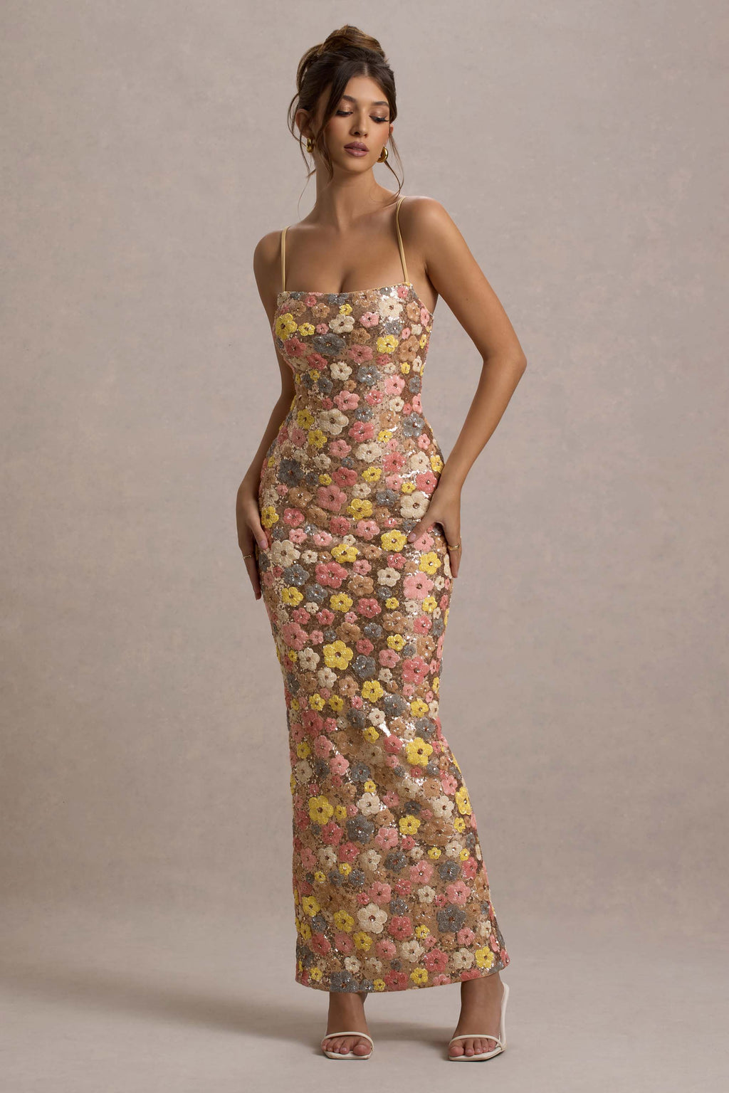 Vestido largo mujer con estampado floral y tirantes finos
