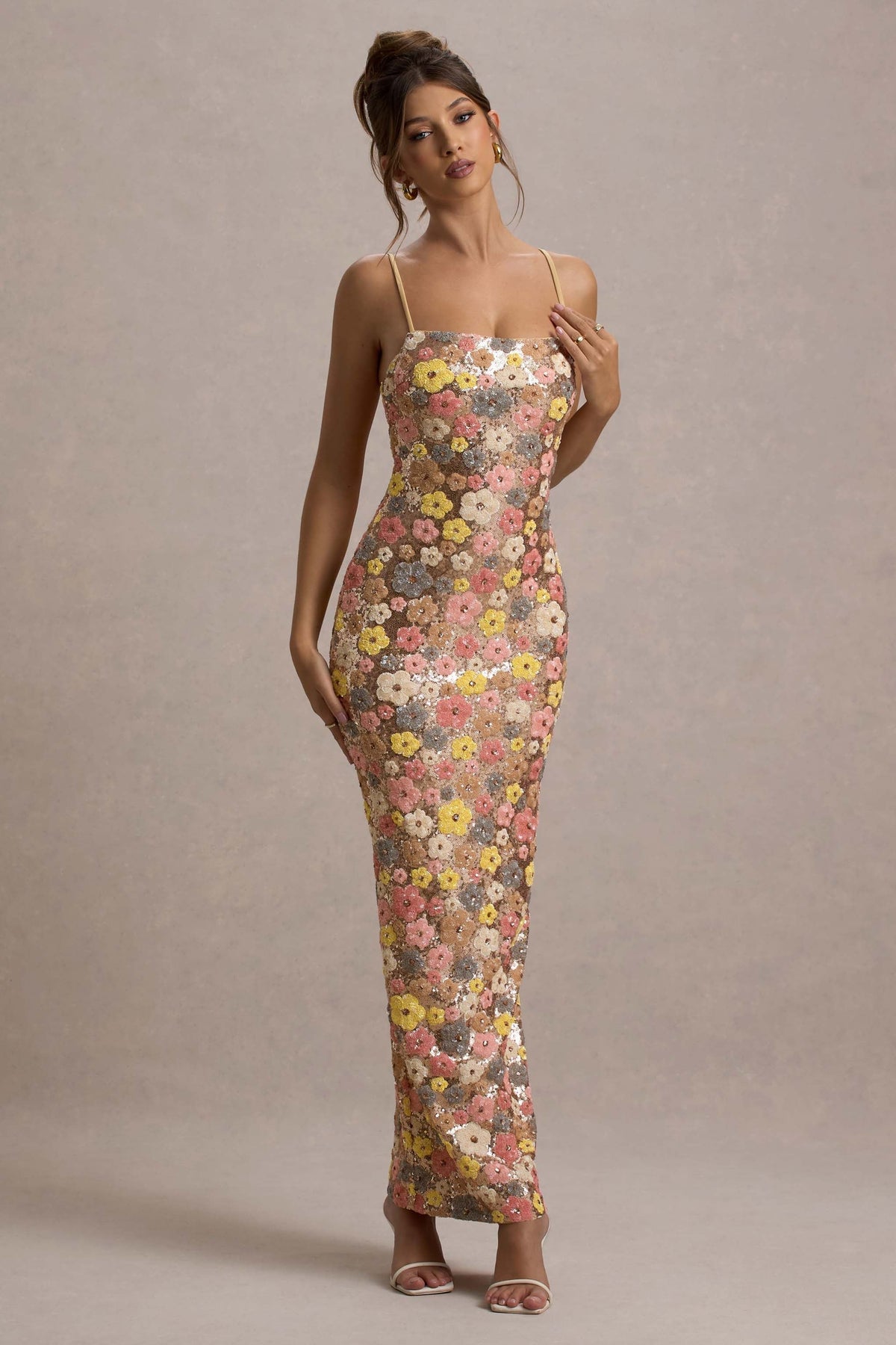 Vestido largo mujer con estampado floral y tirantes finos