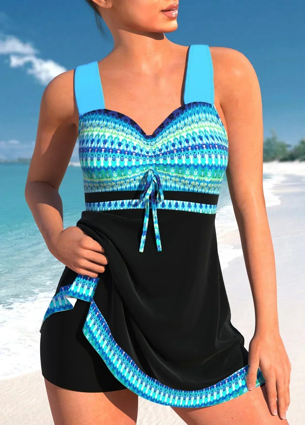 Tankini mujer con estampado étnico y short integrado