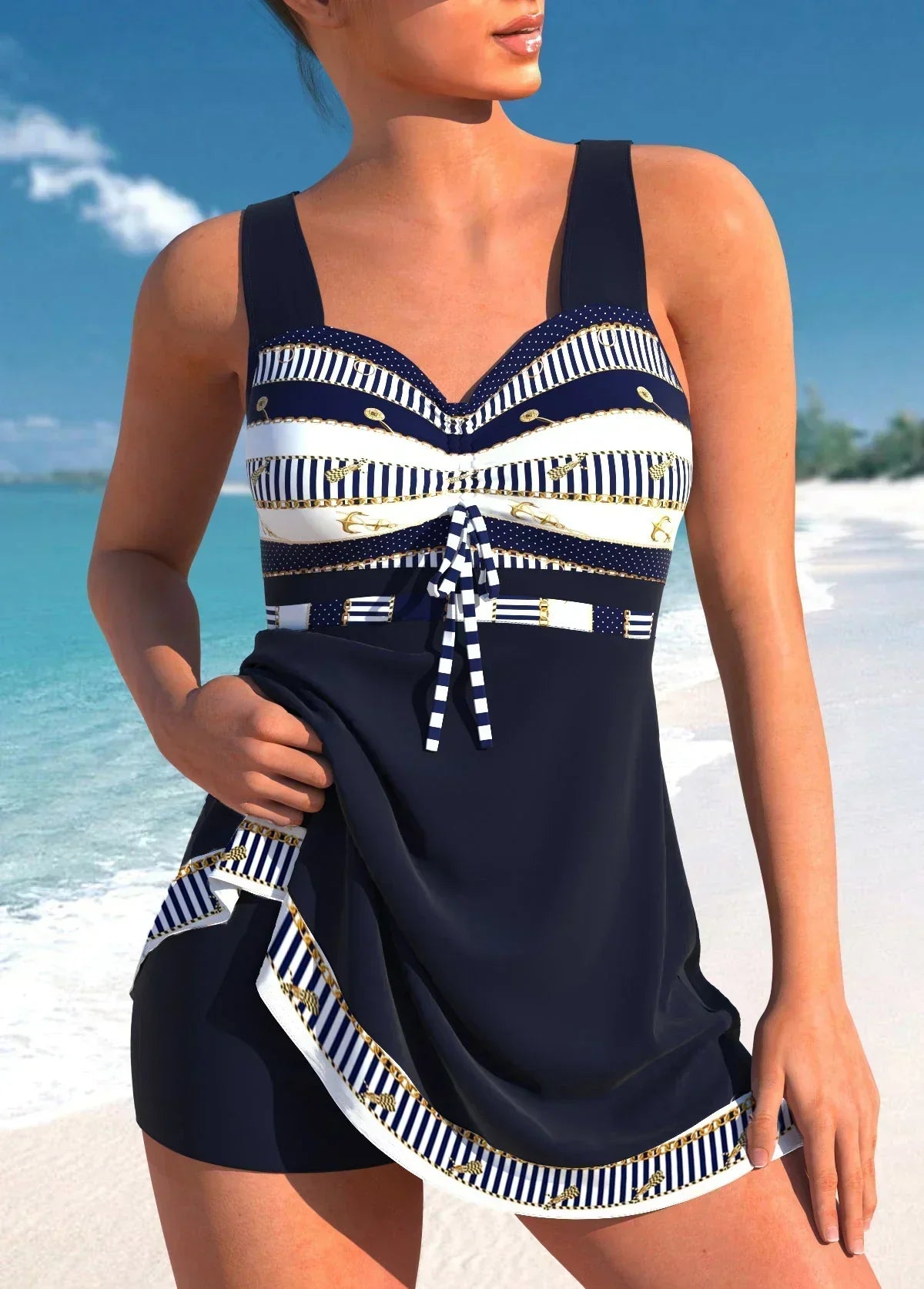 Tankini mujer con estampado étnico y short integrado